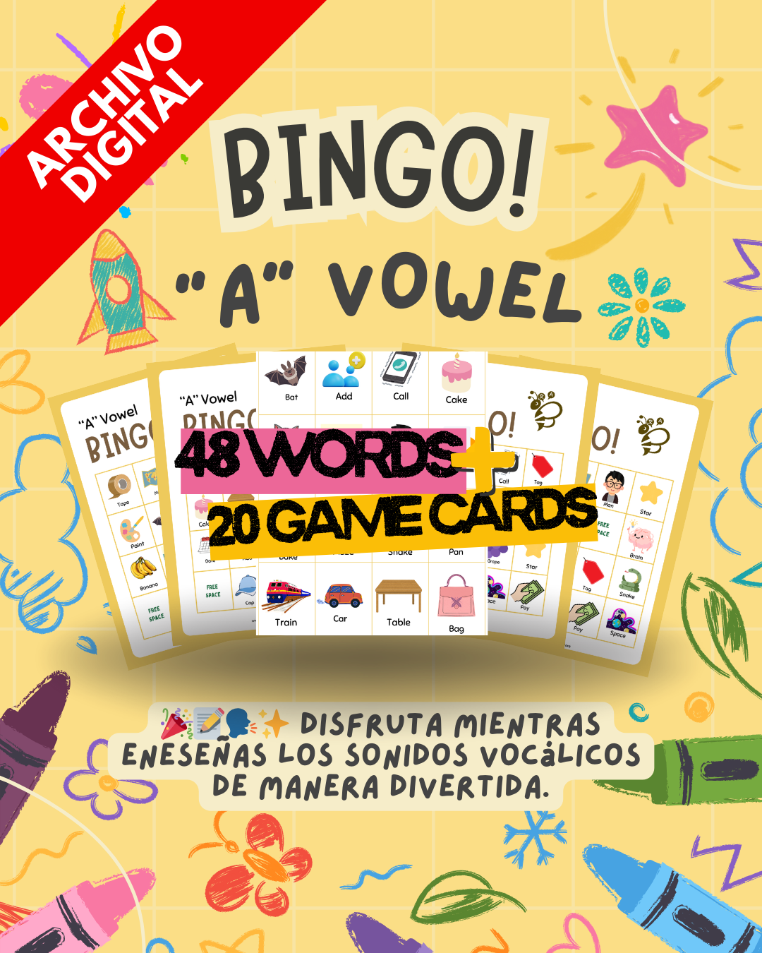 👩‍🏫 Bingo A Sound in English | Juego Imprimible de la Vocal A | PDF Educativo para Niños y Maestros