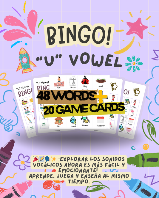 🎲  Bingo Fonético – Vocal U (Short & Long U)