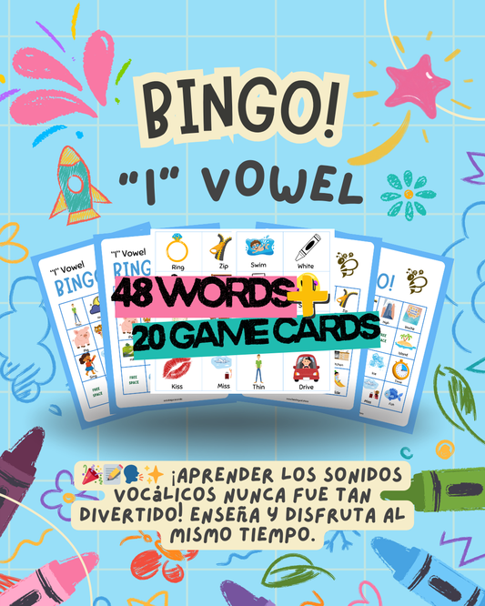 🎯 Bingo Fonético de la Vocal I – Sonidos Corto y Largo | Juego Imprimible PDF